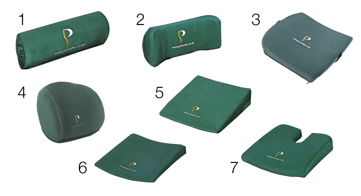 Selection of lumbar rolls, back supports and wedges