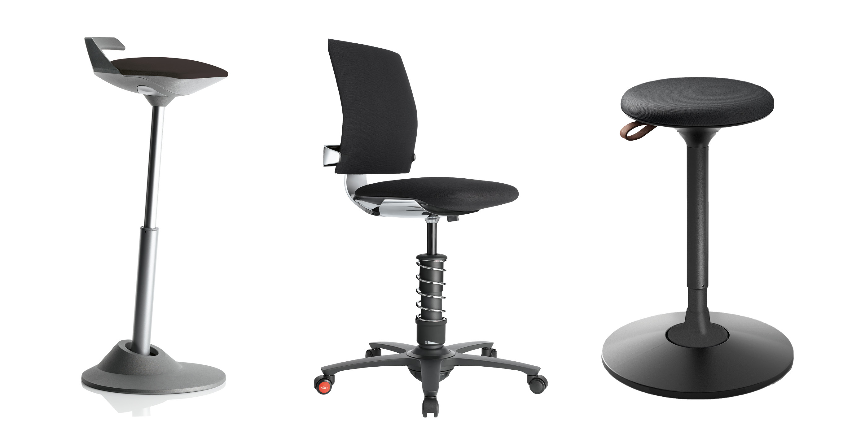 Muvman Stool, 3Dee Active Office Chair and Cloonch Standing Seat