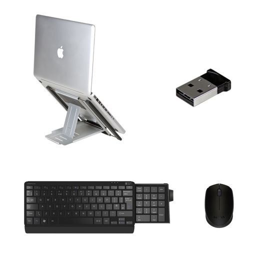 Wireless Kit: Slim Cool Laptop Stand, Number Slide Keyboard, Logitech M171 Mouse & USB Adapter
