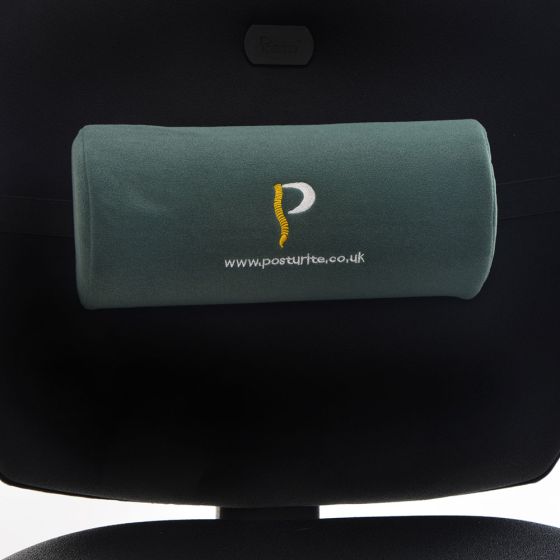 Posturite Lumbar Roll (D-Shape) - close up, shown on an ergonomic chair