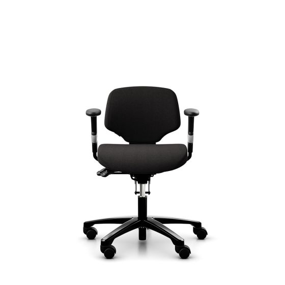 RH Activ 200 Ergonomic Office & Industry Chair - black, front view, with armrests and castors