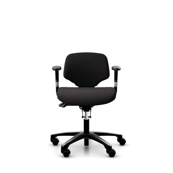 RH Activ 202 Ergonomic Office & Industry Chair - black, front view, with armrests and castors