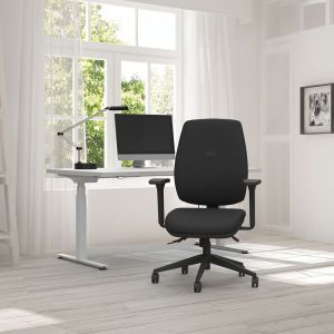 Homeworker Plus High Back Ergonomic Office Chair - lifestyle shot - black, front angle view, with armrests