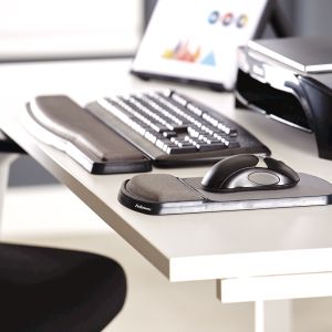 Height Adjustable Mouse Pad Palm Support - lifestyle shot, alongside the keyboard wrist support