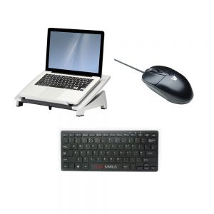 Office Suites™ Laptop Riser, Piano Mini Keyboard & V7 Optical Mouse