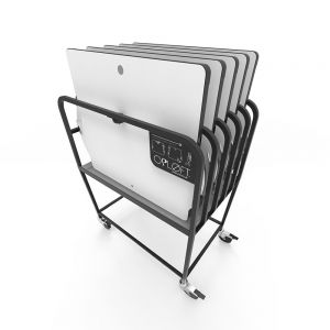 Opløft Storage Rack - front angle view with 5 Opløfts