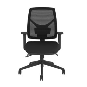 Positiv P-Sit Mesh Back Ergonomic Chair - black, front view, with armrests