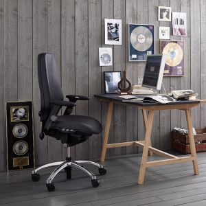 RH Logic 400 High Back Ergonomic Office Chair - black, lifestyle shot, with armrests and polished aluminium base
