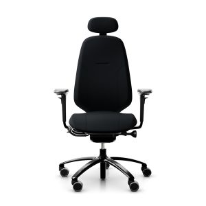 RH Mereo 300 Black Frame Ergonomic Office Chair - black, front view, with armrests & neckrest, and black base