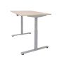 DeskRite 350 Electric Sit-Stand Desk - maple desk and silver frame, side angle view