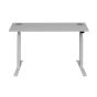 JOSHO Homeworker Electric Sit-Stand Desk - grey desk and silver frame, front view