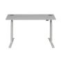 JOSHO Homeworker Electric Sit-Stand Desk - grey desk and silver frame, front view