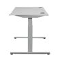 JOSHO Homeworker Electric Sit-Stand Desk - grey desk and silver frame, side view