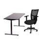 JOSHO Homeworker Electric Sit-Stand Desk - black desk and frame, front side view with chair