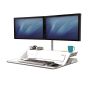 Lotus™ DX Sit-Stand Workstation - White - front angle view - sitting position