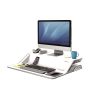 Lotus™ Sit-Stand Workstation - White - front angle view - sitting position