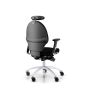 RH Extend 100 Ergonomic Office Chair - black, back angle view, with armrests & neckrest, and grey lacquered aluminium base