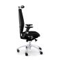 RH Extend 120 Ergonomic Office Chair - black, side view, with armrests & neckrest, and grey lacquered aluminium base
