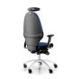 RH Extend 120 Ergonomic Office Chair - royal blue, back angle view, with armrests & neckrest, and grey lacquered aluminium base