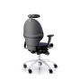RH Extend 200 Ergonomic Office Chair - navy, back angle view, with armrests & neckrest, and grey lacquered aluminium base