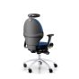 RH Extend 200 Ergonomic Office Chair - royal blue, back angle view, with armrests & neckrest, and grey lacquered aluminium base