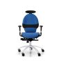 RH Extend 200 Ergonomic Office Chair - royal blue, front view, with armrests & neckrest, and grey lacquered aluminium base