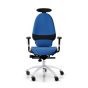 RH Extend 220 Ergonomic Office Chair - royal blue, front view, with armrests & neckrest, and grey lacquered aluminium base