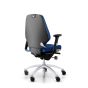 RH Logic 300 Medium Back Ergonomic Office Chair - royal blue, back angle view, with armrests and silver aluminium base
