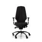 RH Logic 400 High Back Ergonomic Office Chair - black, front view, with armrests and black aluminium base