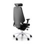 RH Logic 400 High Back Ergonomic Office Chair - black, back angle view, with armrests & neckrest, and silver aluminium base