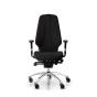 RH Logic 400 High Back Ergonomic Office Chair - black, front view, with armrests and polished aluminium base