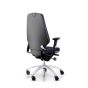 RH Logic 400 High Back Ergonomic Office Chair - navy, back angle view, with armrests and silver aluminium base