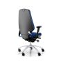 RH Logic 400 High Back Ergonomic Office Chair - royal blue, back angle view, with armrests and silver aluminium base