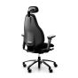RH Mereo 220 Black Frame Ergonomic Office Chair - black, back angle view, with armrests & neckrest, and black base