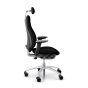 RH Mereo 220 Silver Frame Ergonomic Office Chair - black, side view, with armrests & neckrest, and silver base