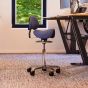 Score Amazone Balance Saddle Stool with Backrest - lifestyle shot, shown in a home office environment