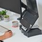 Slim Cool Laptop Stand - lifestyle shot, shown in use with a laptop, separate mouse and keyboard