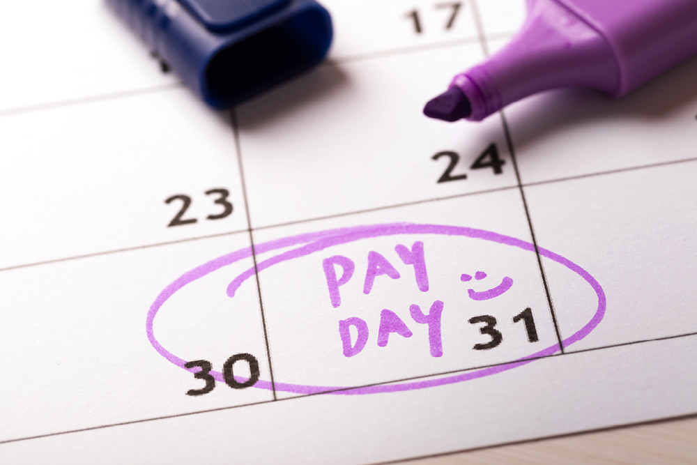 Pay day marked on calendar