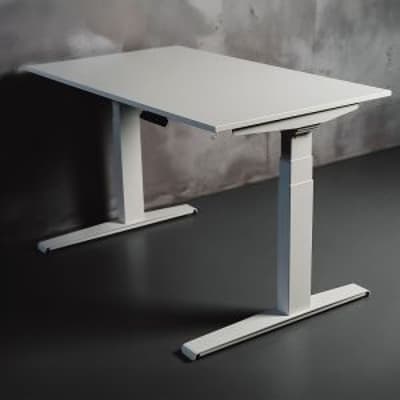 JOSHO Homeworker White Electric Sit-Stand Desk - front angle view