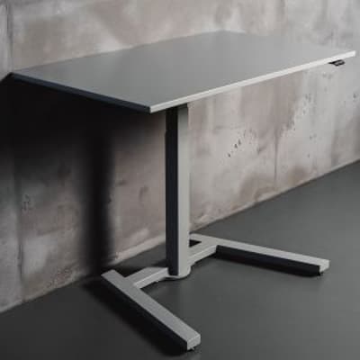 KOJI Grey Electric Sit-Stand Desk - front angle view
