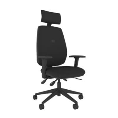 Positiv P-Sit High Back Ergonomic Chair - black, front angle view, with armrests and headrest