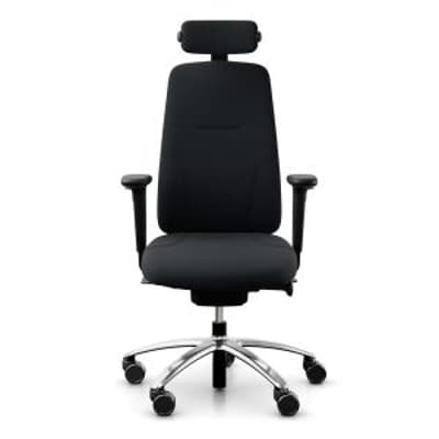 RH Logic 220 (with armrests, neckrest, XL seat, upholstered back & polished aluminium base) - front view