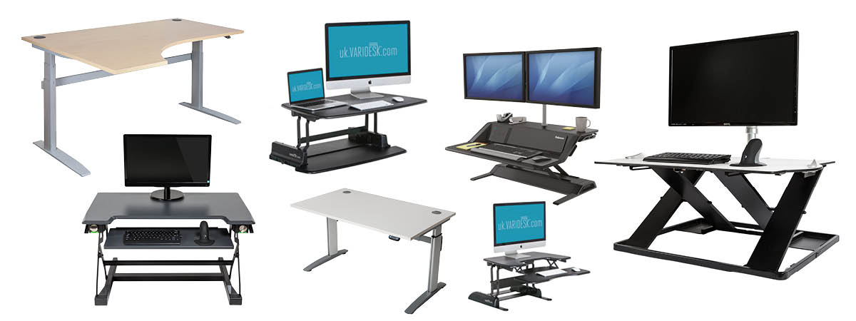 A selection of sit-stand desks and platforms that we sell on our website