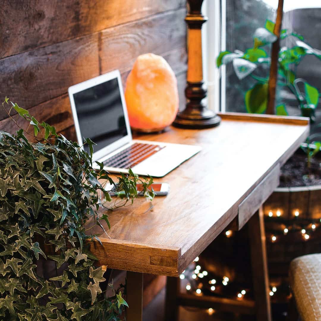 Older style homeworking desk, given a cosy feel to the room