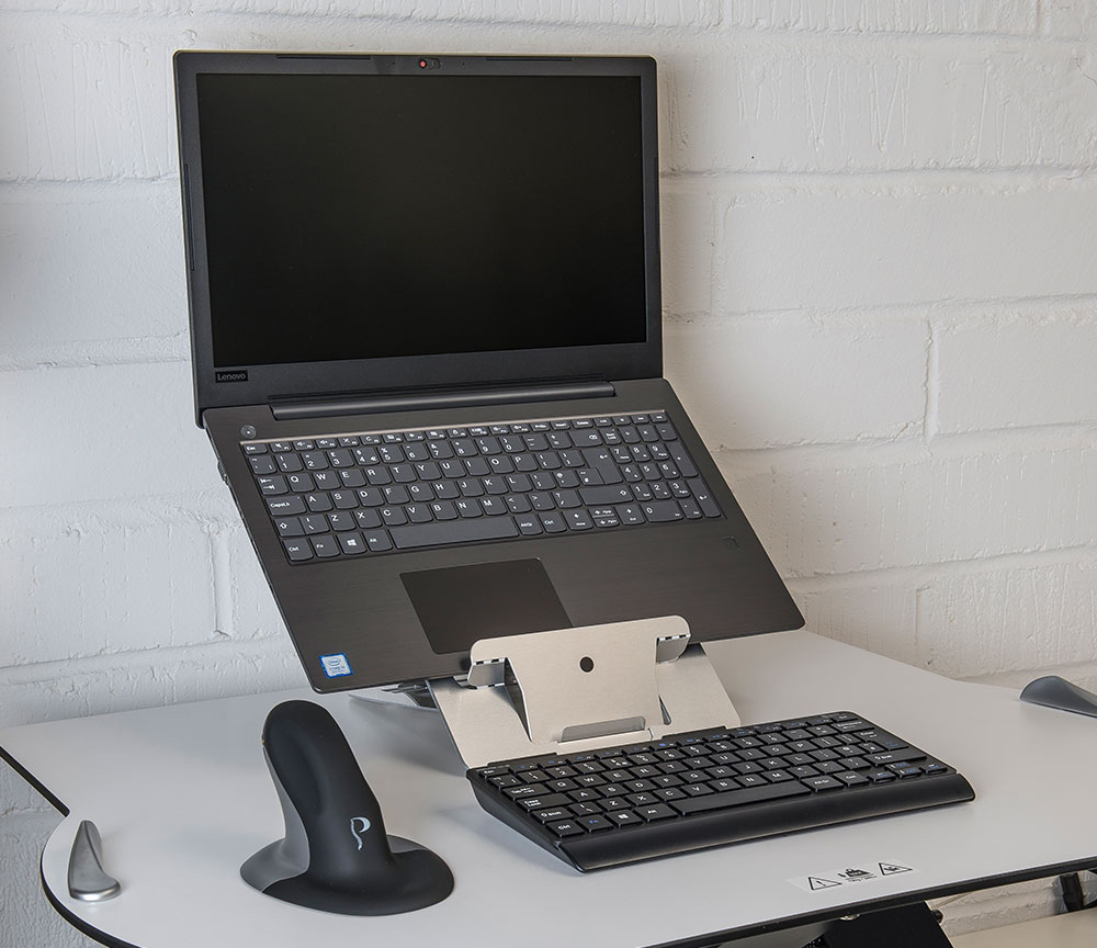 Vision Laptop/Tablet Stand - angle view with laptop - lifestyle shot