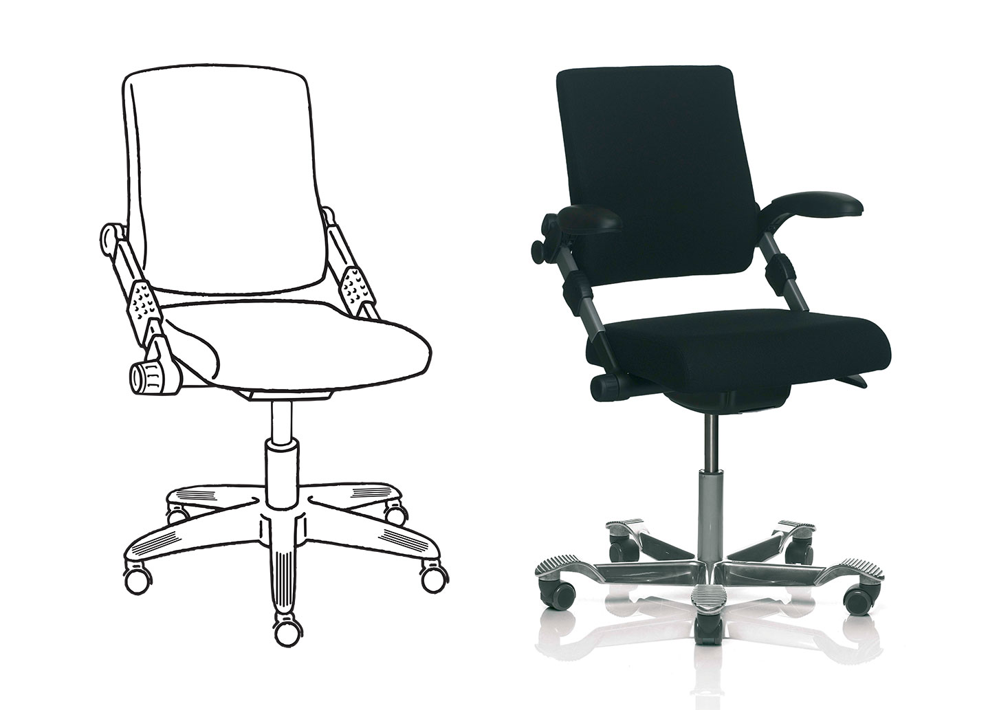 HÅG H03 350, showing line drawing and final chair