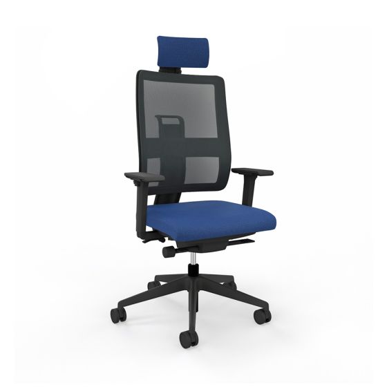 Toleo Mesh Back Royal Blue Office Chair - front view with armrests, headrest and black mesh back