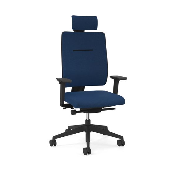 Toleo Upholstered Back Navy Office Chair - front view with armrests and headrest