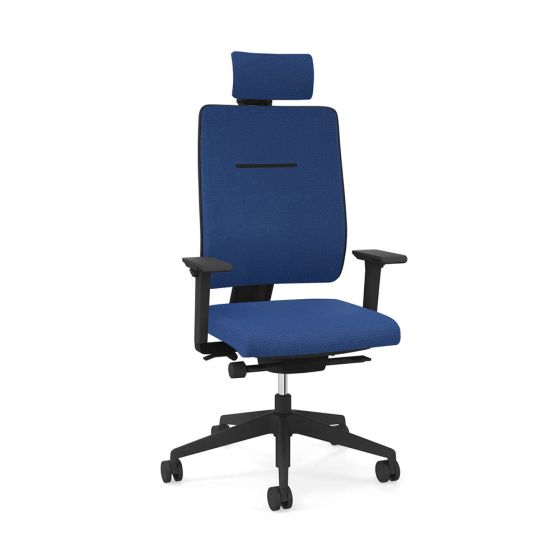 Toleo Upholstered Back Royal Blue Office Chair - front view with armrests and headrest