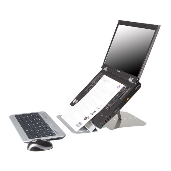U Top Laptop Stand - lifestyle shot with laptop and document, along with a separate keyboard and mouse
